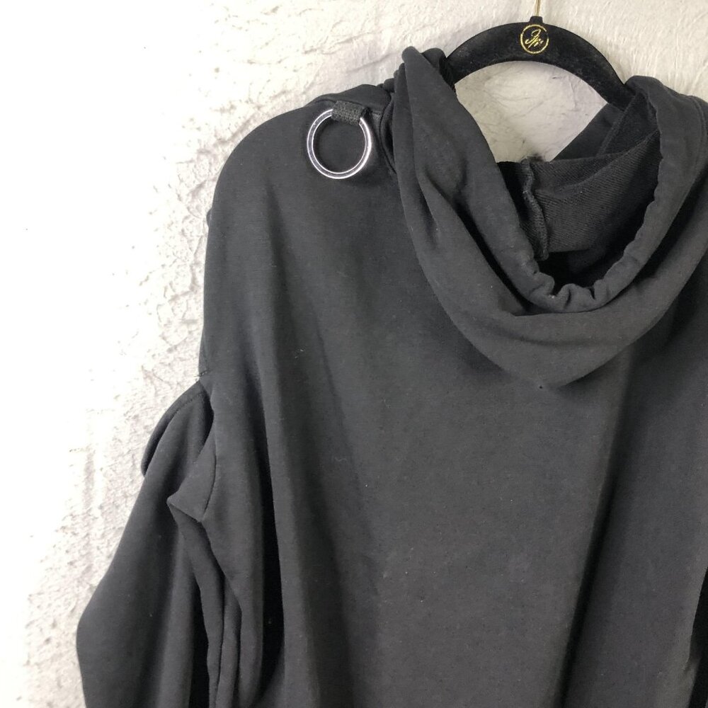 LF The Brand Hoodie Womens S Black Cold Shoulder Straps Punk Gothic Streetwear - Picture 9 of 12